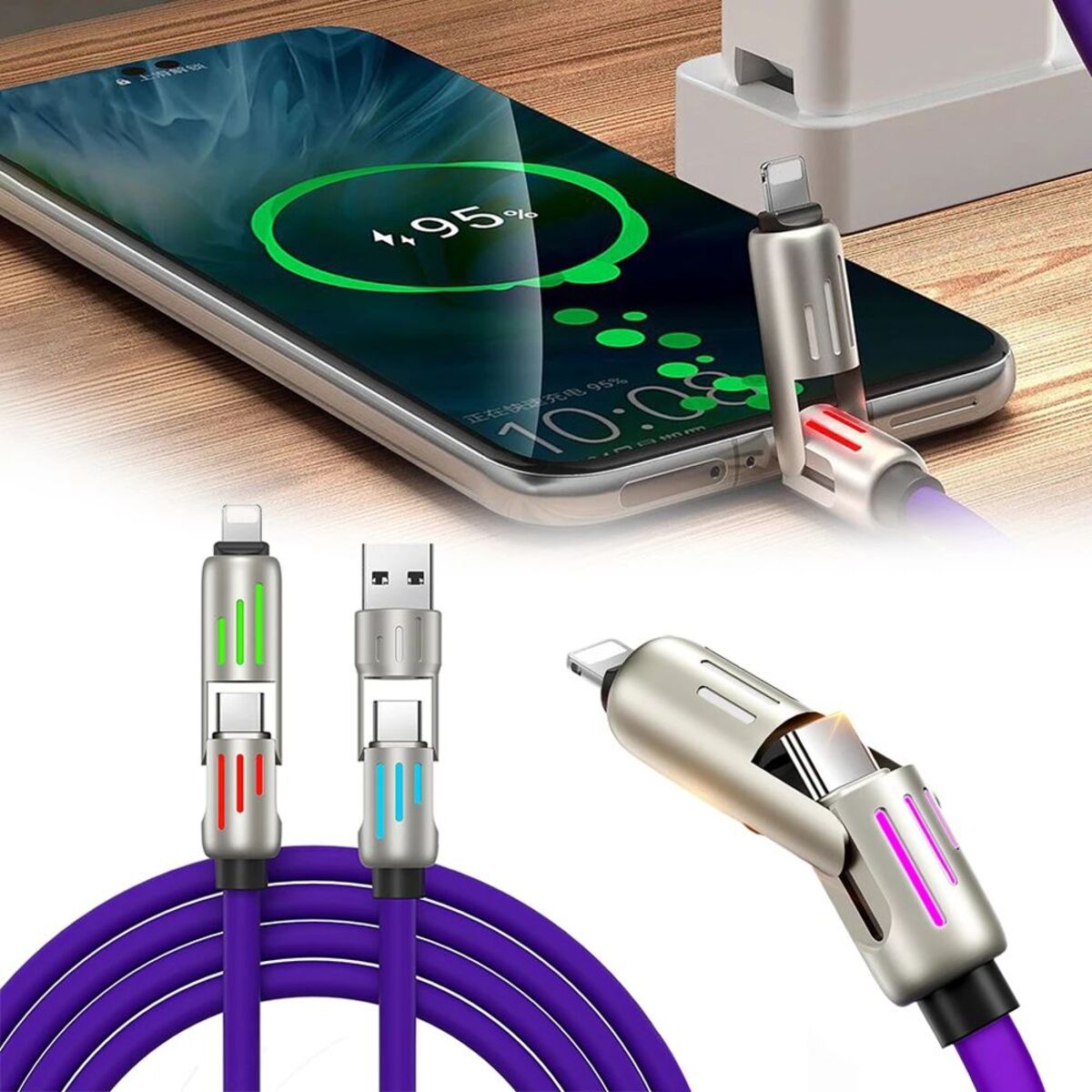 240w 4-in-1 USB C Cable,Multi Charger Cable With Breathing Light, PD 5A Multi Fast Charging Data Sync Silicone Compatible For I Phone S Amsung Laptop Multi Device Charging CJDropshipping