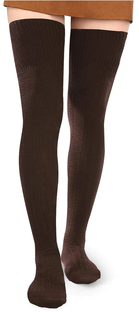 Women Thigh High Socks Extra Long Cotton Knit Warm Thick Tall Long Boot Stockings Leg Warmers One Size 1 Brown Epic.Wish.Gifts