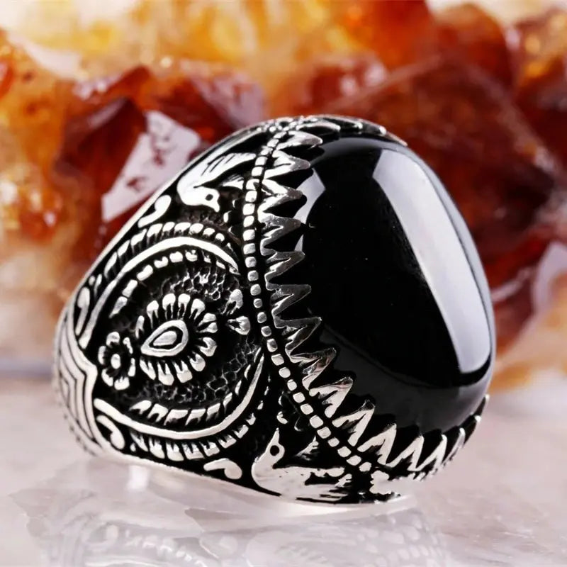 Retro Style Men's Ring Craved Pattern Black Jewelry CRui Store