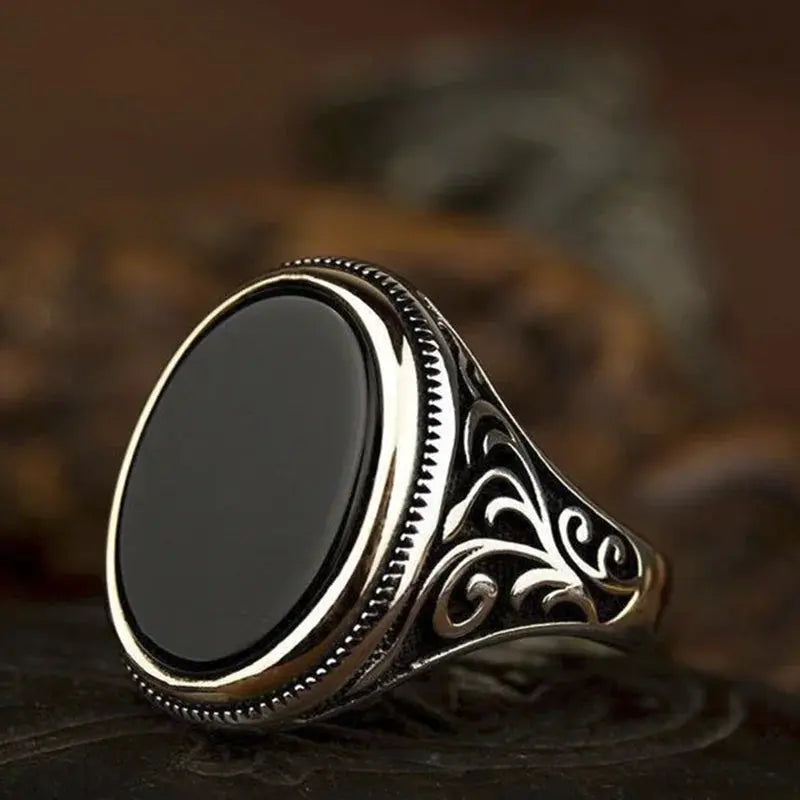 Retro Style Men's Ring Craved Pattern Black Jewelry CRui Store