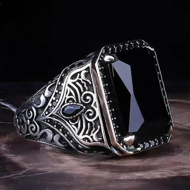 Retro Style Men's Ring Craved Pattern Black Jewelry CRui Store