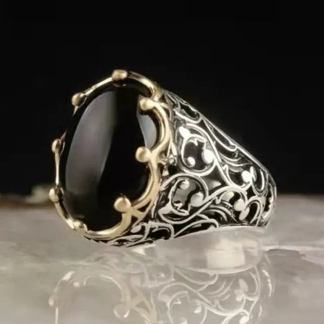 Retro Style Men's Ring Craved Pattern Black Jewelry CRui Store