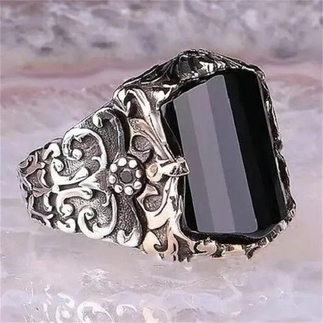 Retro Style Men's Ring Craved Pattern Black Jewelry CRui Store