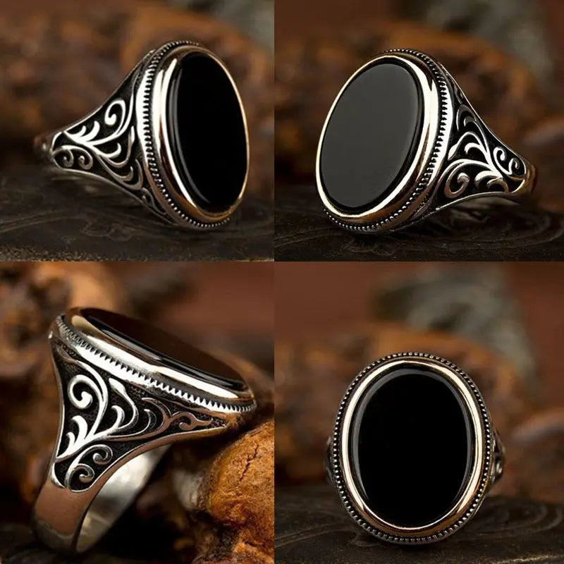 Retro Style Men's Ring Craved Pattern Black Jewelry CRui Store