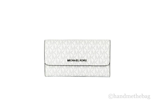 Michael Kors Jet Set Travel Large Bright White Signature Trifold Wallet Clutch Epic.Wish.Gifts