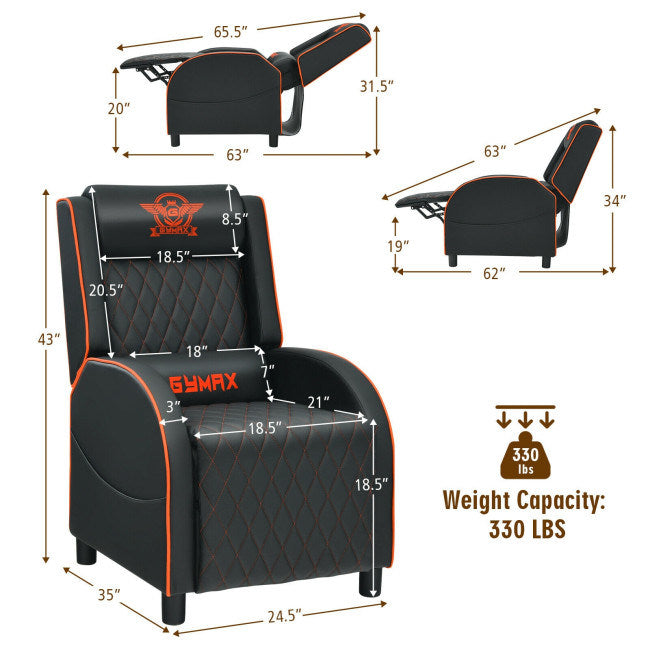 Massage Gaming Recliner Chair with Headrest and Adjustable Backrest for Home Theater Doba