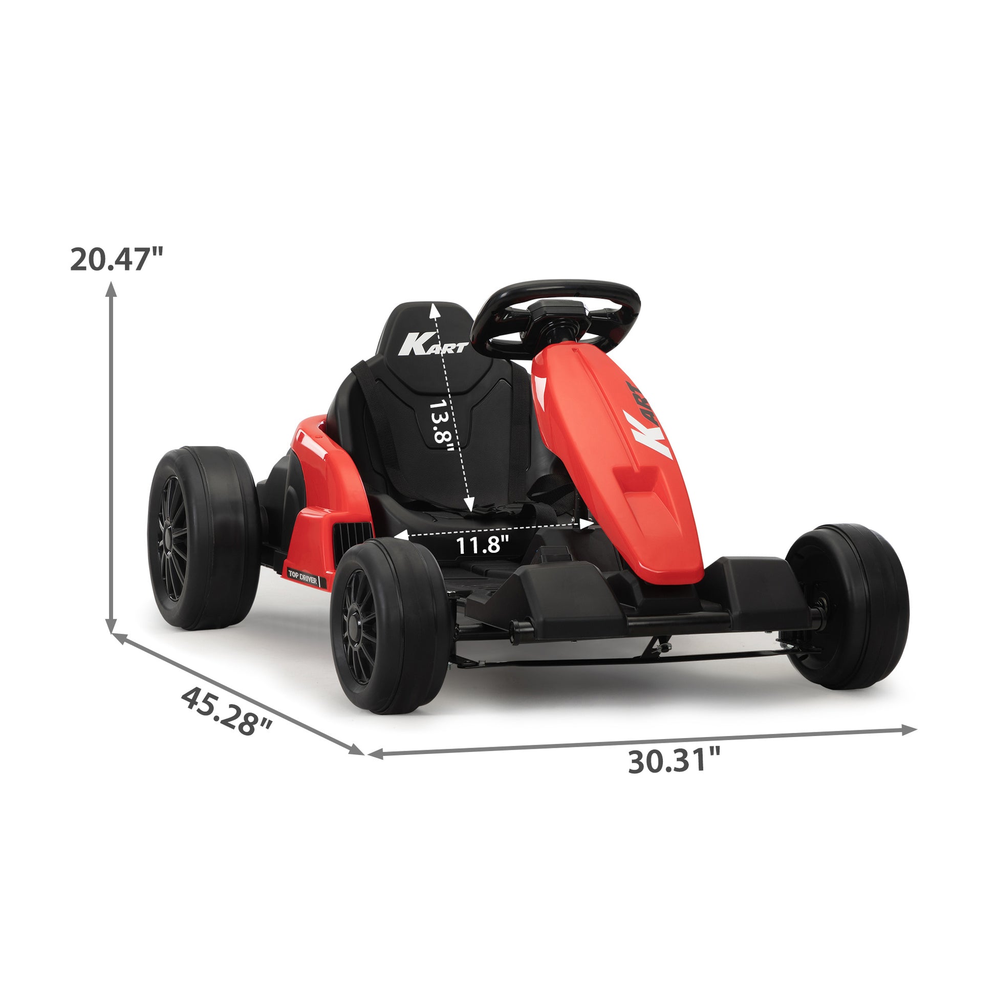 24V Electric Kids Go Kart, Battery Powered Outdoor Ride On Toy w/ 5 mph Max Speed, Music, Horn, Power Display, Protectors, Red and Black Doba