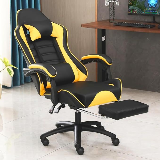 Ergonomic Gaming Chair for Adults, Comfortable Computer Chair for Heavy People, Adjustable Height Office Desk Chair with Wheels, Breathable Leather Video Game Chairs Doba