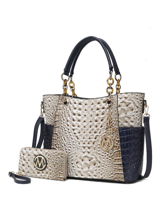 MKF Collection Merlina Faux Crocodile Embossed Vegan Leather Women Tote Bag with matching Wallet by Mia k Doba