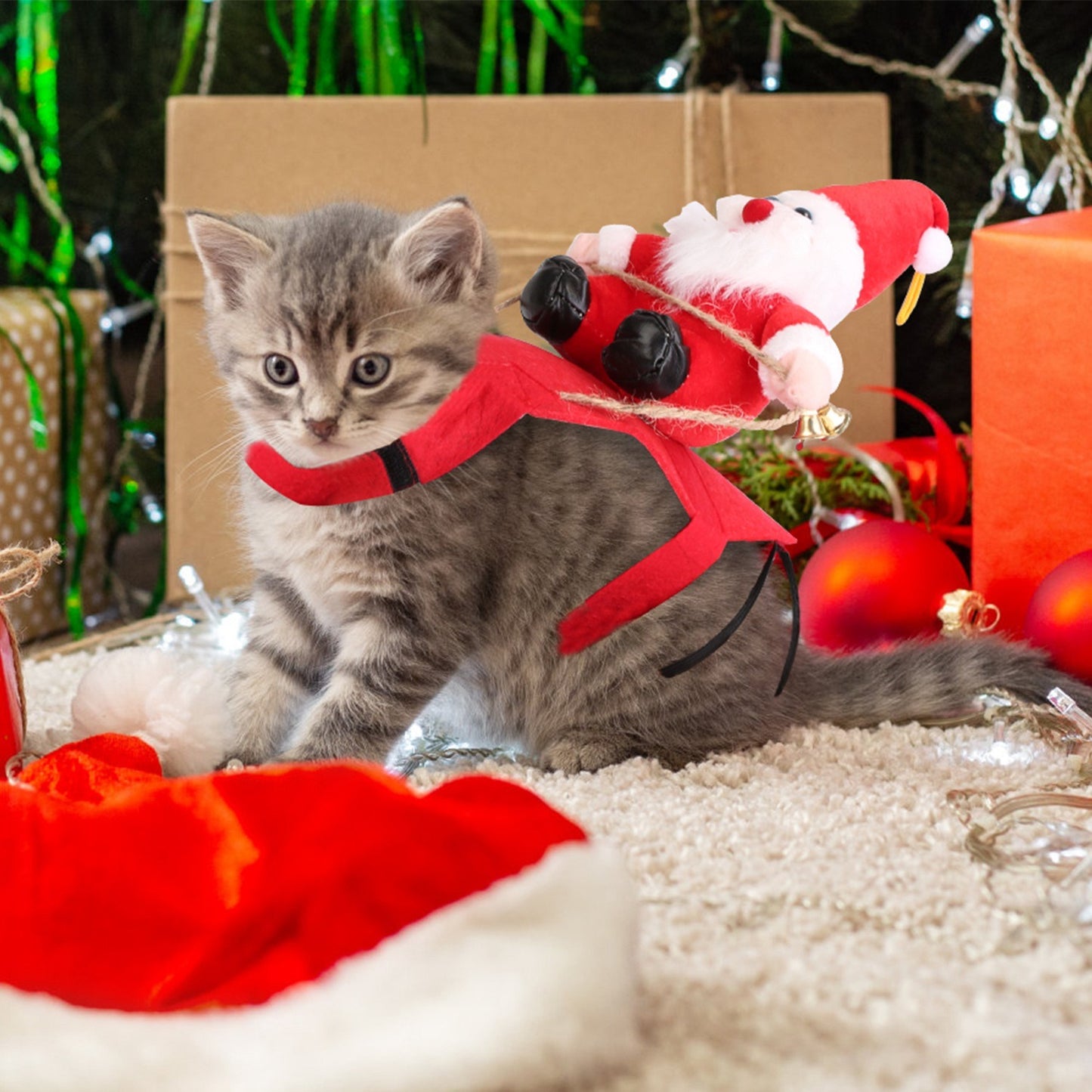 Pet Christmas Costumes Red Winter Coat for Dog Riding Santa Claus with Bell Clothes New Year Outfit Cosplay Costumes Party Dress Up For Cats Doba