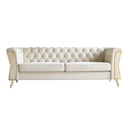 Modern Tufted Velvet Sofa 87.4 inch for Living Room Beige Color Doba