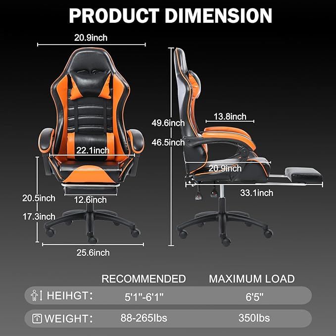 Ergonomic Gaming Chair for Adults, Comfortable Computer Chair for Heavy People, Adjustable Height Office Desk Chair with Wheels, Breathable Leather Video Game Chairs Doba