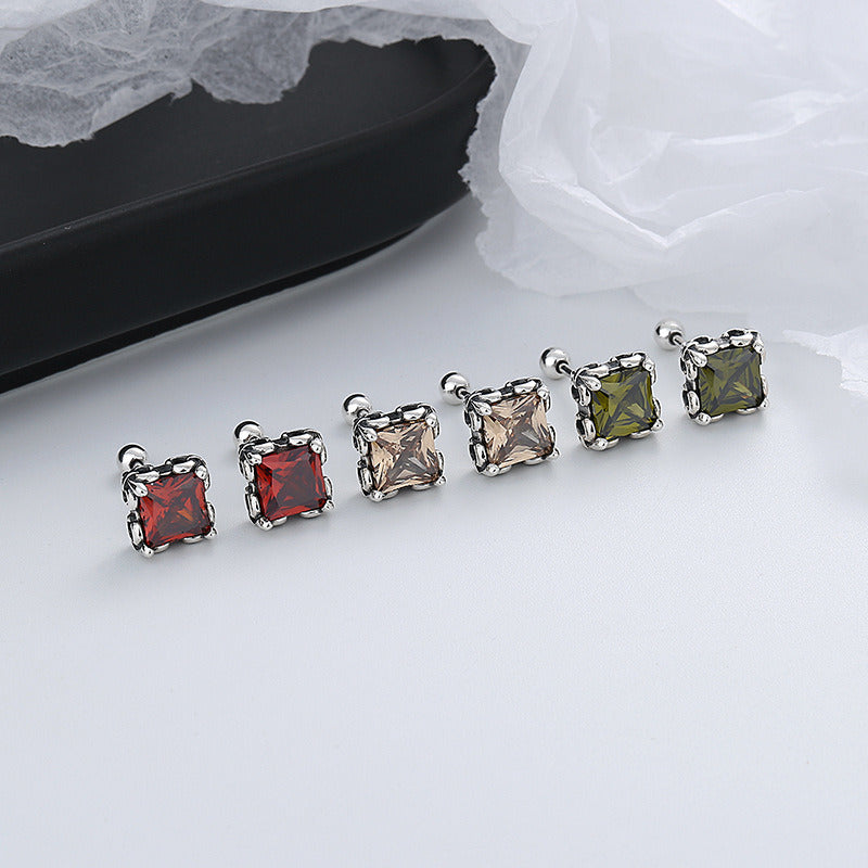 Women's Sterling Silver Square Colored Zircon Stud Earrings Doba