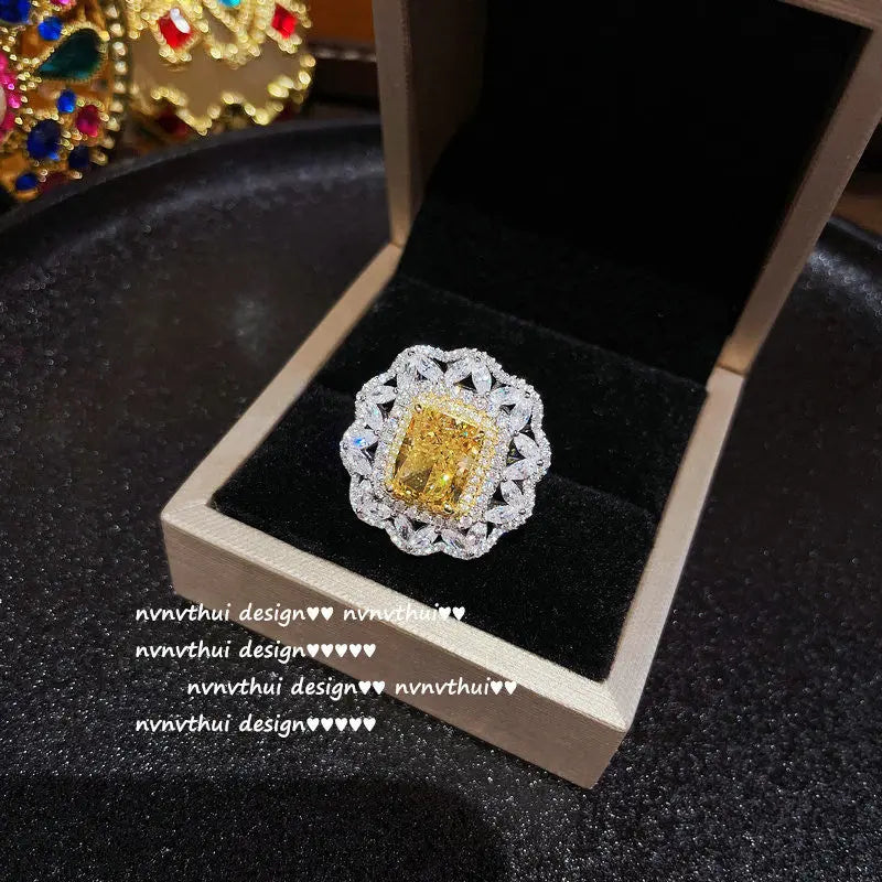 925 Silver Goose Yellow Gemstone Flower Ring - Epic.Wish.Gifts