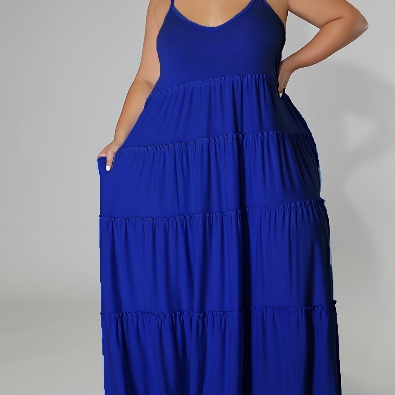 Plus Size Solid Layered Loose Fit Cami Maxi Dress; Women's Plus Sexy High Stretch Long Cami Dress Doba