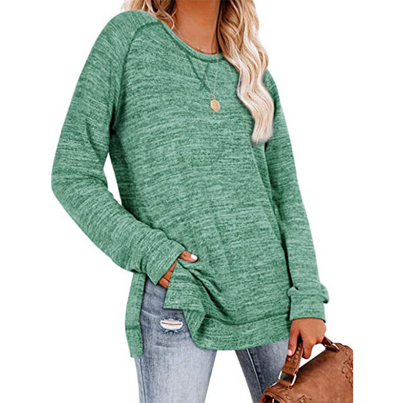 Women's Tops Neckline Crossing Loose Round Neck Long Sleeve Sweatshirt Blouse Doba