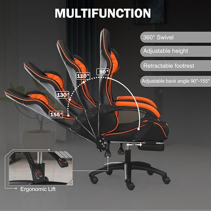 Ergonomic Gaming Chair for Adults, Comfortable Computer Chair for Heavy People, Adjustable Height Office Desk Chair with Wheels, Breathable Leather Video Game Chairs Doba