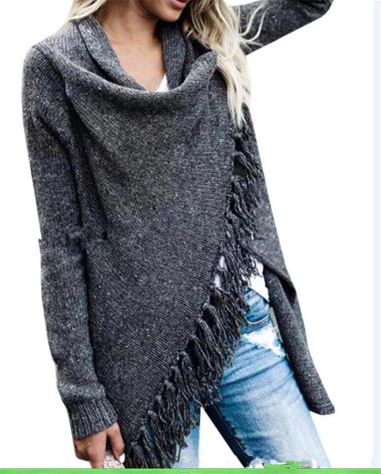 Autumn and Winter Women's Fashion Tassel Knit Jacket Sweater Doba