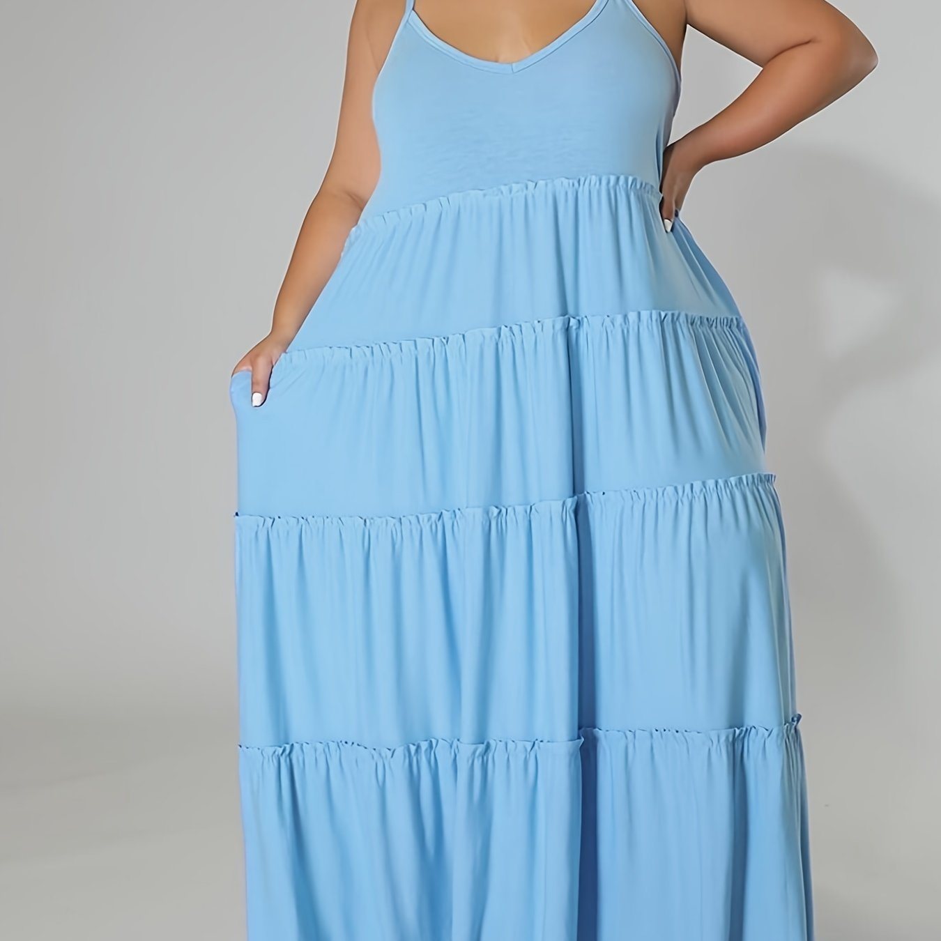 Plus Size Solid Layered Loose Fit Cami Maxi Dress; Women's Plus Sexy High Stretch Long Cami Dress Doba