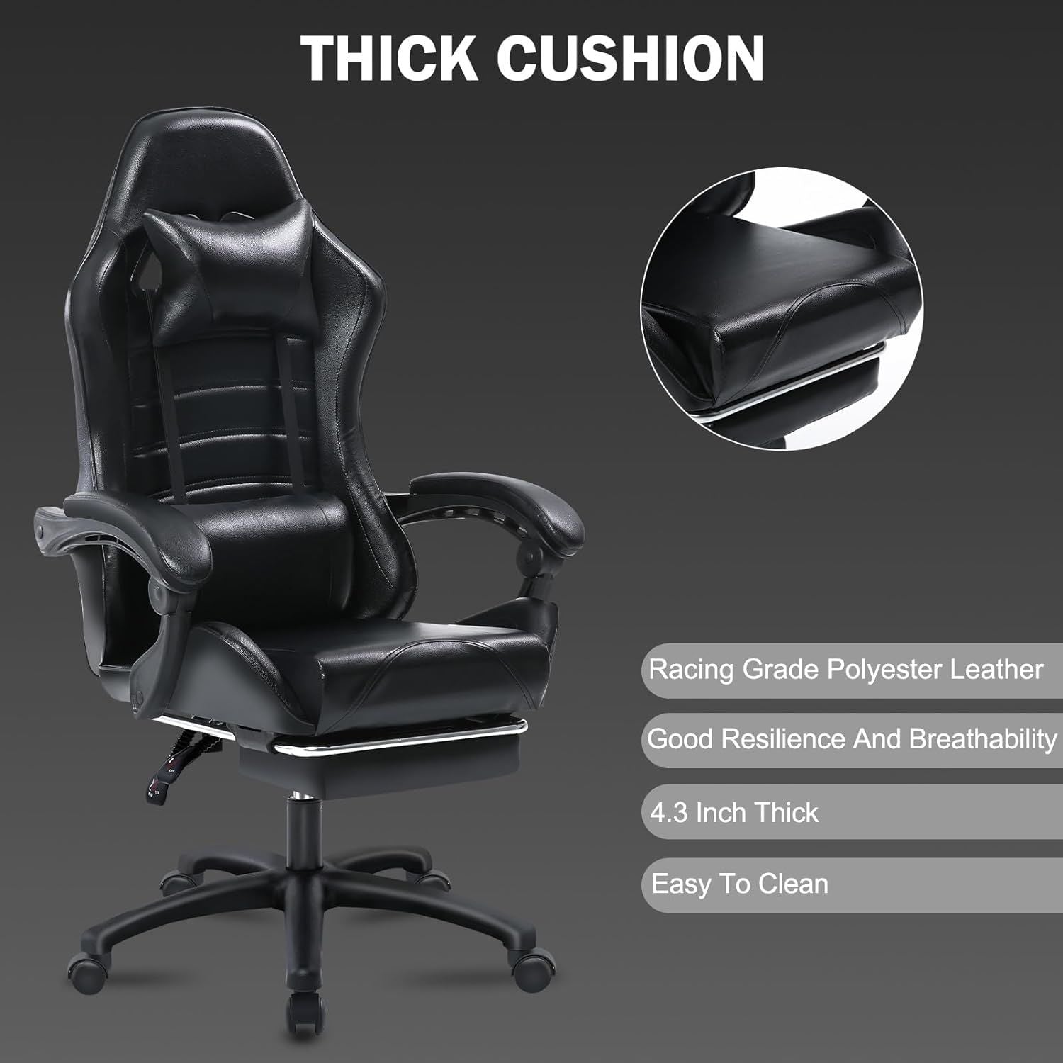 Ergonomic Gaming Chair for Adults, Comfortable Computer Chair for Heavy People, Adjustable Height Office Desk Chair with Wheels, Breathable Leather Video Game Chairs Doba