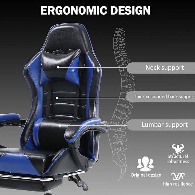 Ergonomic Gaming Chair for Adults, Comfortable Computer Chair for Heavy People, Adjustable Height Office Desk Chair with Wheels, Breathable Leather Video Game Chairs Doba