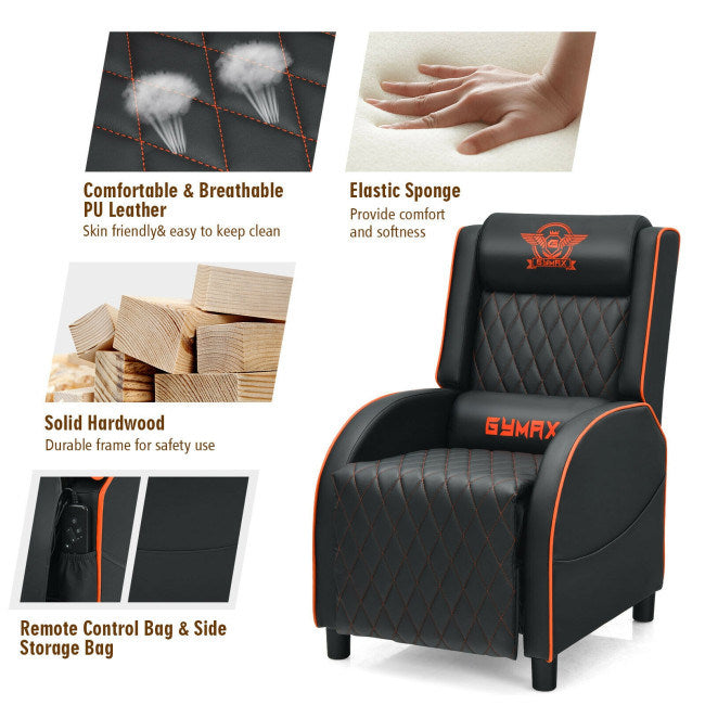 Massage Gaming Recliner Chair with Headrest and Adjustable Backrest for Home Theater Doba