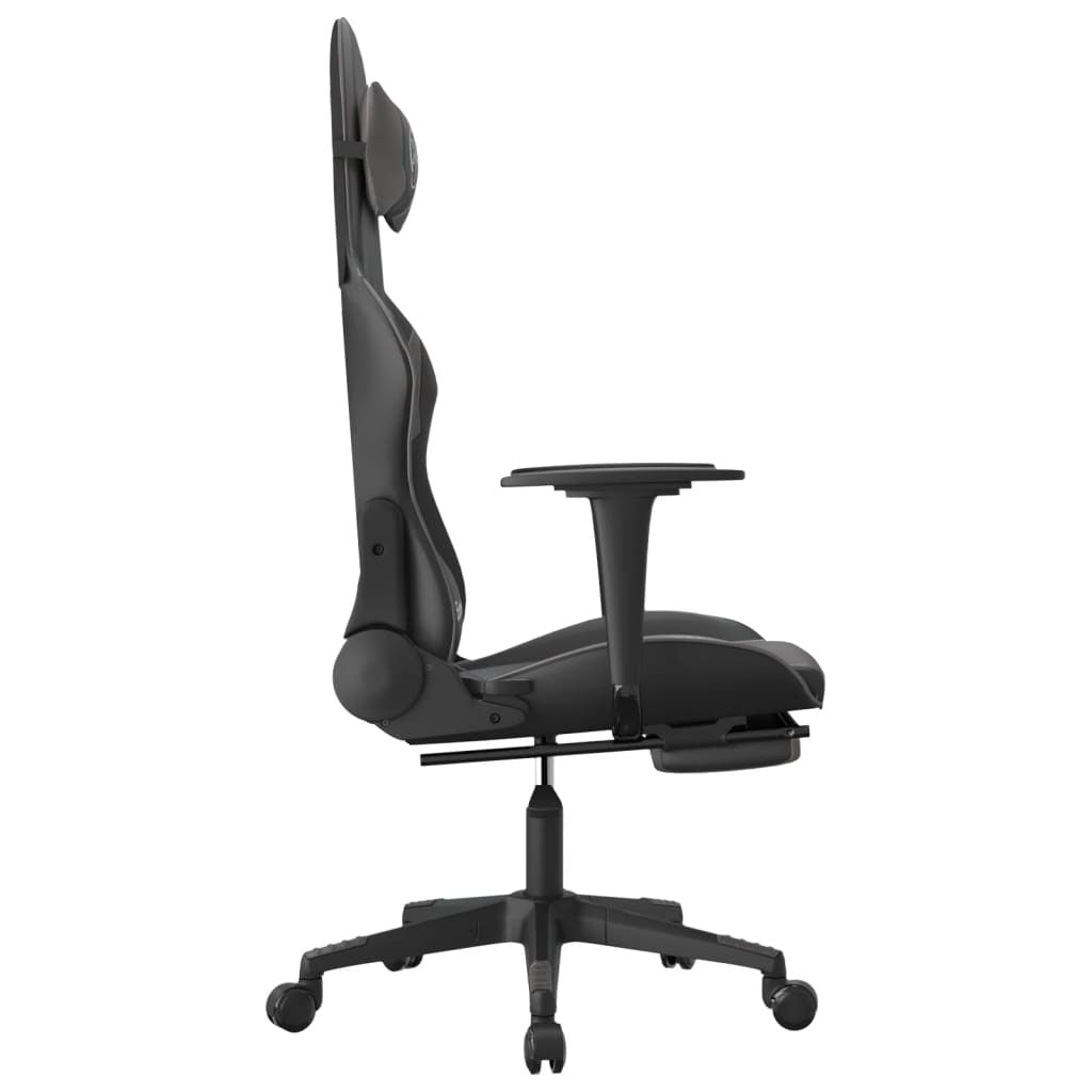 Gaming Chair with Footrest Black and Gray Faux Leather Doba