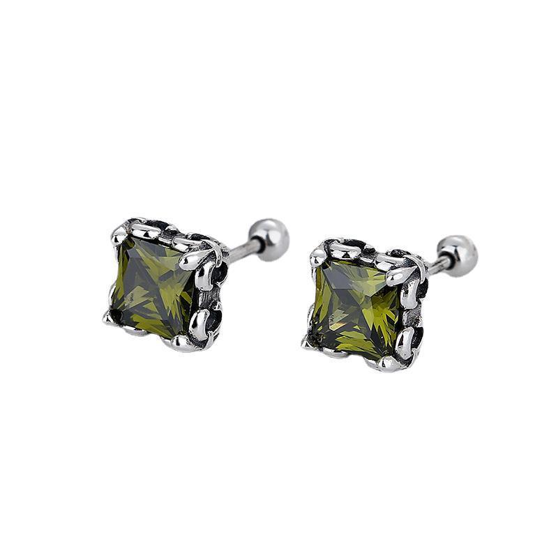 Women's Sterling Silver Square Colored Zircon Stud Earrings Doba