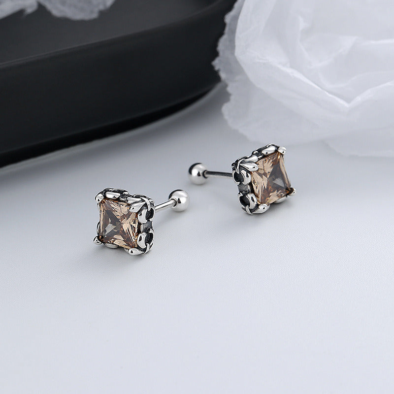 Women's Sterling Silver Square Colored Zircon Stud Earrings Doba