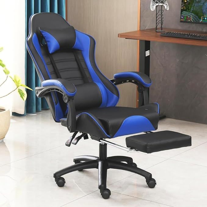 Ergonomic Gaming Chair for Adults, Comfortable Computer Chair for Heavy People, Adjustable Height Office Desk Chair with Wheels, Breathable Leather Video Game Chairs Doba