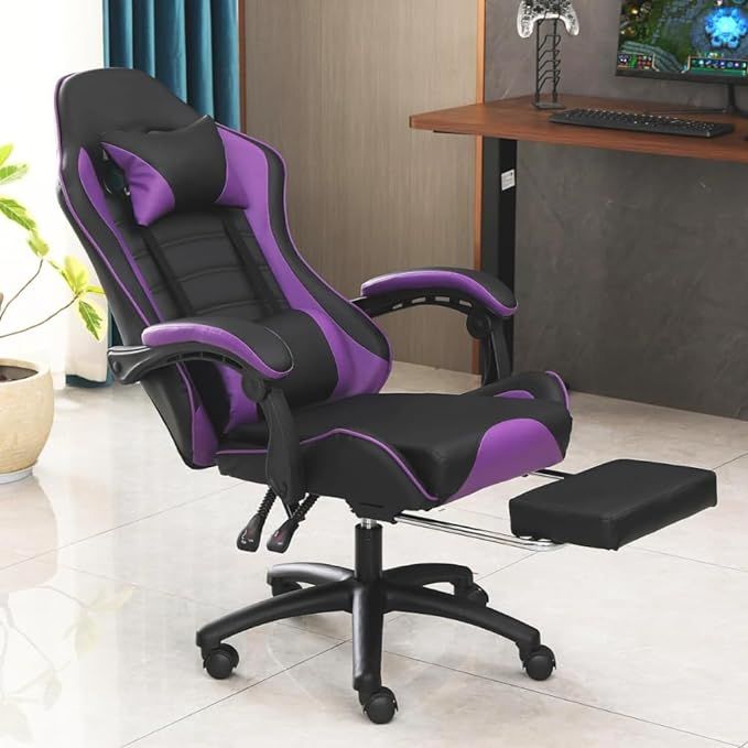 Ergonomic Gaming Chair for Adults, Comfortable Computer Chair for Heavy People, Adjustable Height Office Desk Chair with Wheels, Breathable Leather Video Game Chairs Doba