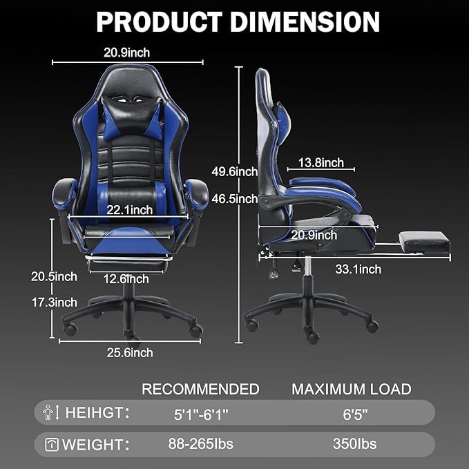 Ergonomic Gaming Chair for Adults, Comfortable Computer Chair for Heavy People, Adjustable Height Office Desk Chair with Wheels, Breathable Leather Video Game Chairs Doba