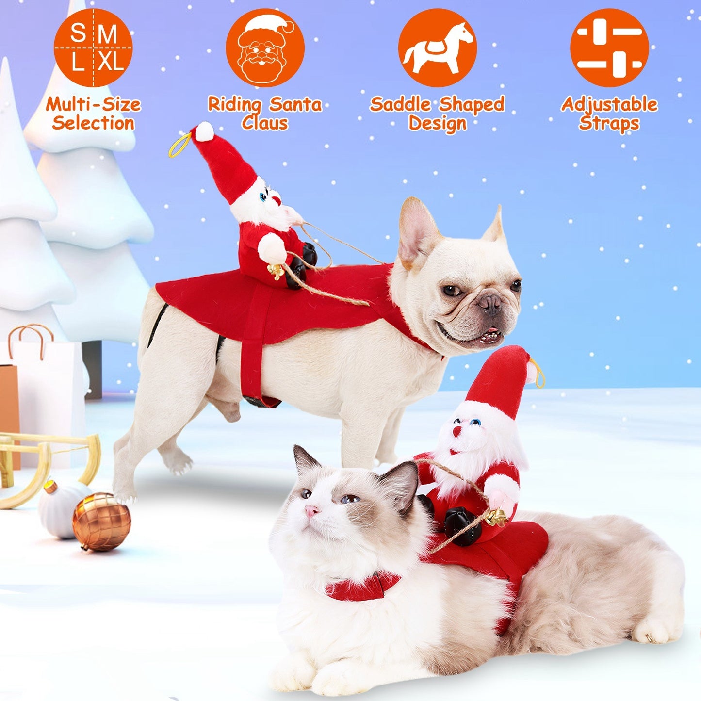 Pet Christmas Costumes Red Winter Coat for Dog Riding Santa Claus with Bell Clothes New Year Outfit Cosplay Costumes Party Dress Up For Cats Doba