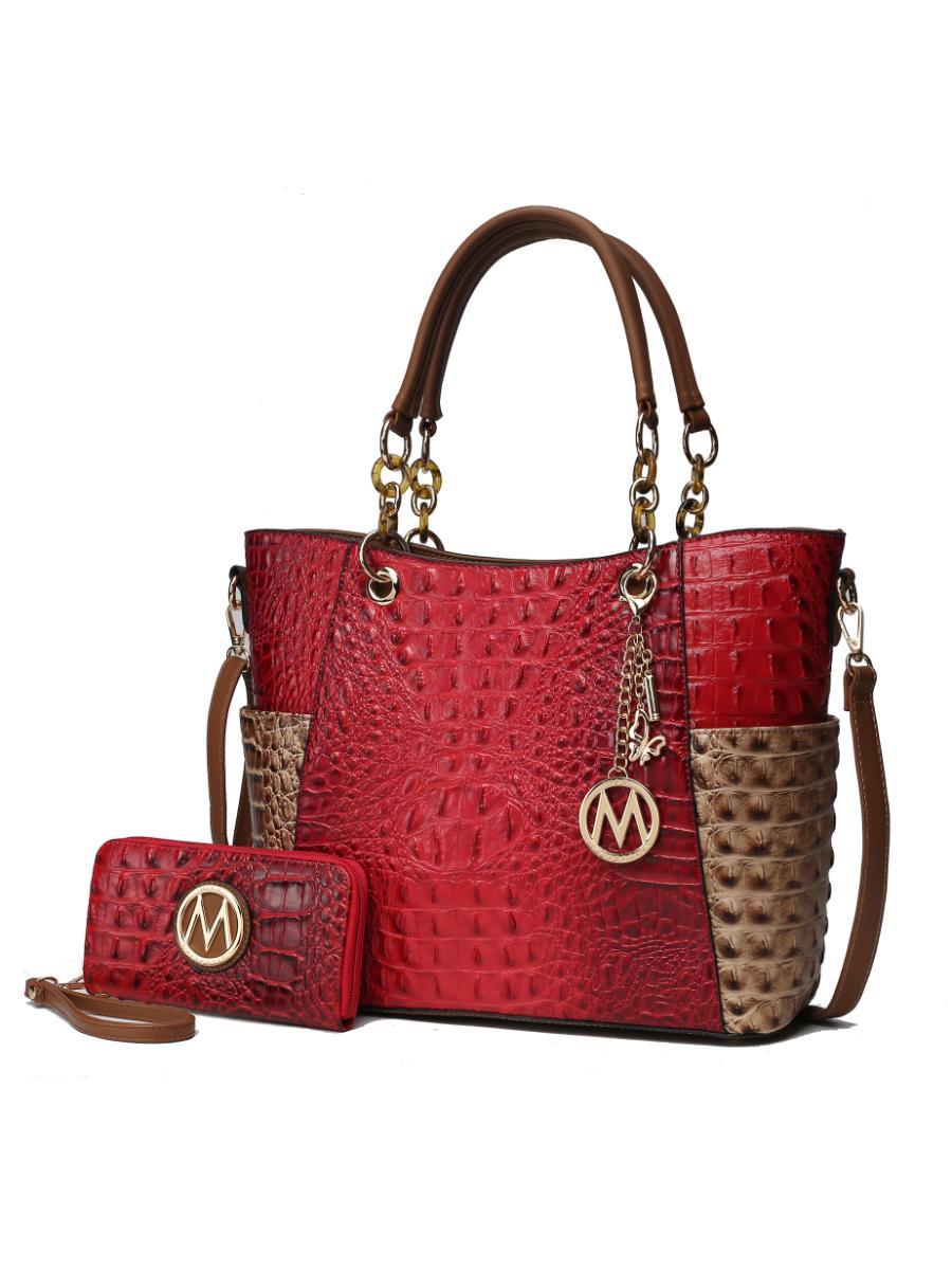 MKF Collection Merlina Faux Crocodile Embossed Vegan Leather Women Tote Bag with matching Wallet by Mia k Doba