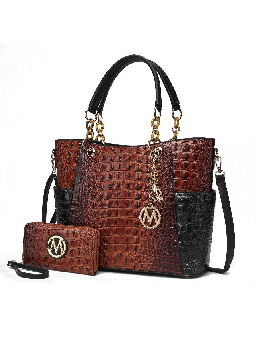 MKF Collection Merlina Faux Crocodile Embossed Vegan Leather Women Tote Bag with matching Wallet by Mia k Doba