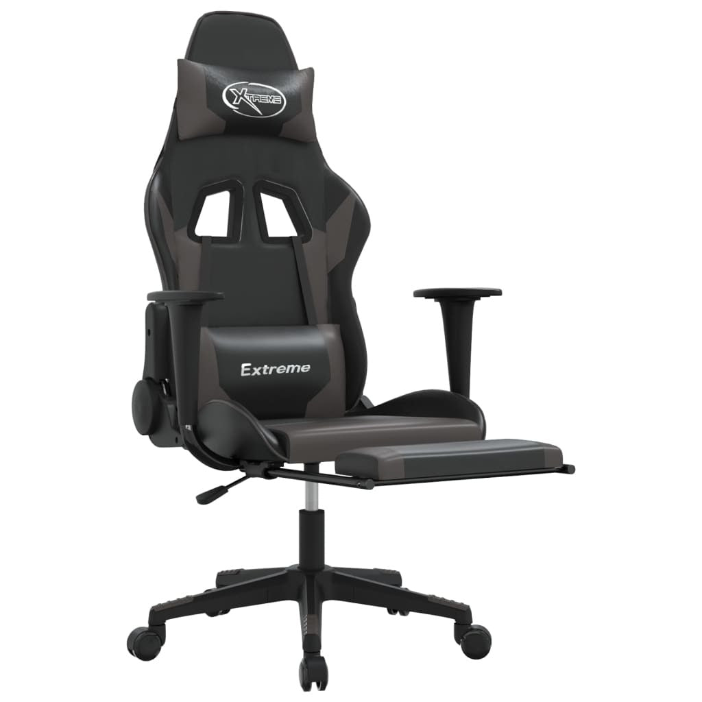 Gaming Chair with Footrest Black and Gray Faux Leather Doba