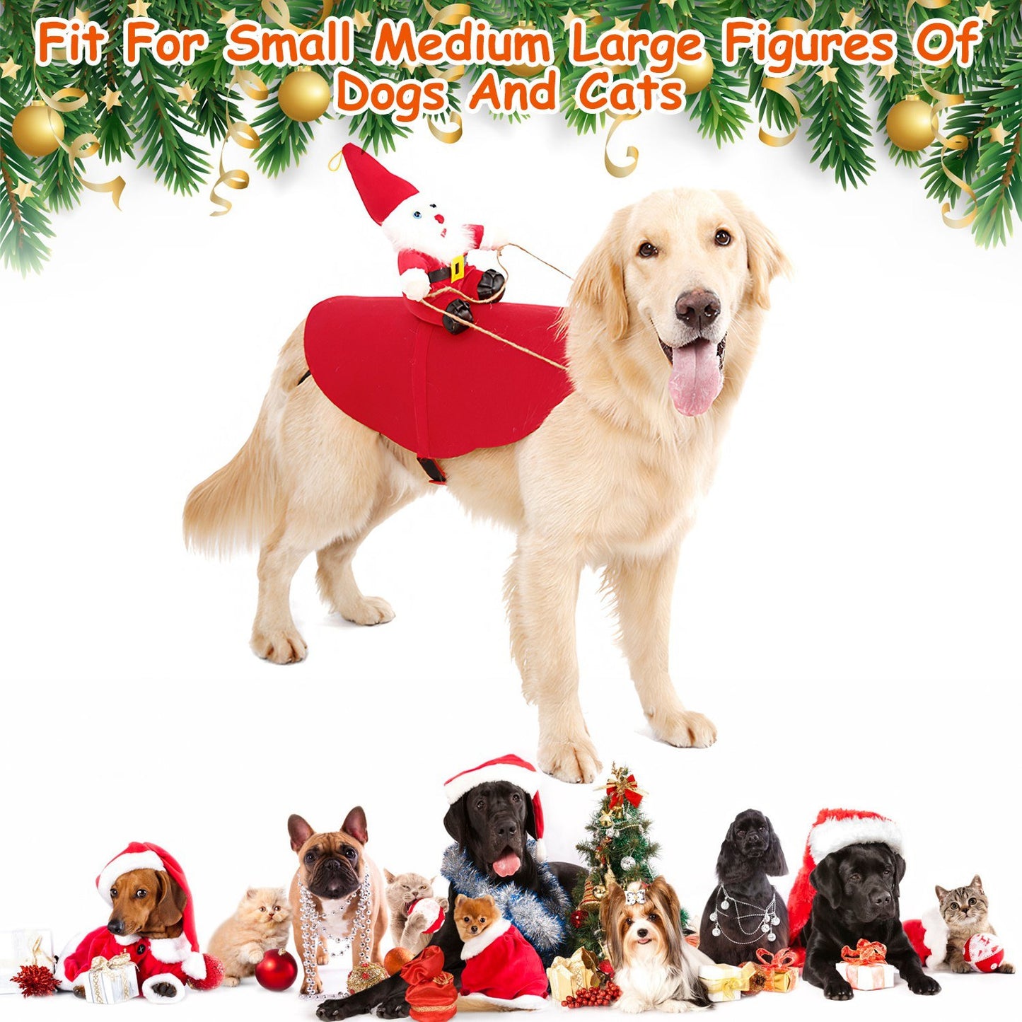 Pet Christmas Costumes Red Winter Coat for Dog Riding Santa Claus with Bell Clothes New Year Outfit Cosplay Costumes Party Dress Up For Cats Doba