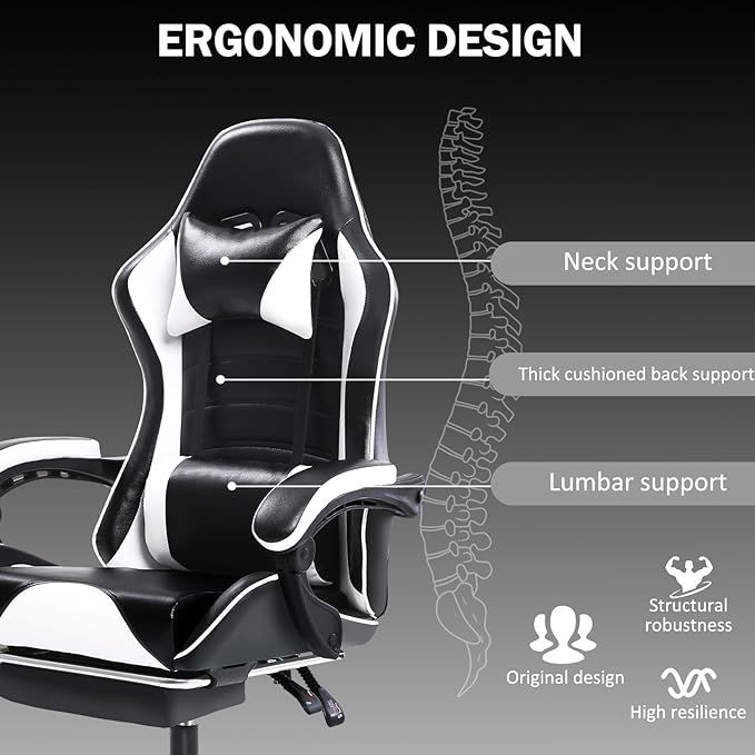 Ergonomic Gaming Chair for Adults, Comfortable Computer Chair for Heavy People, Adjustable Height Office Desk Chair with Wheels, Breathable Leather Video Game Chairs Doba