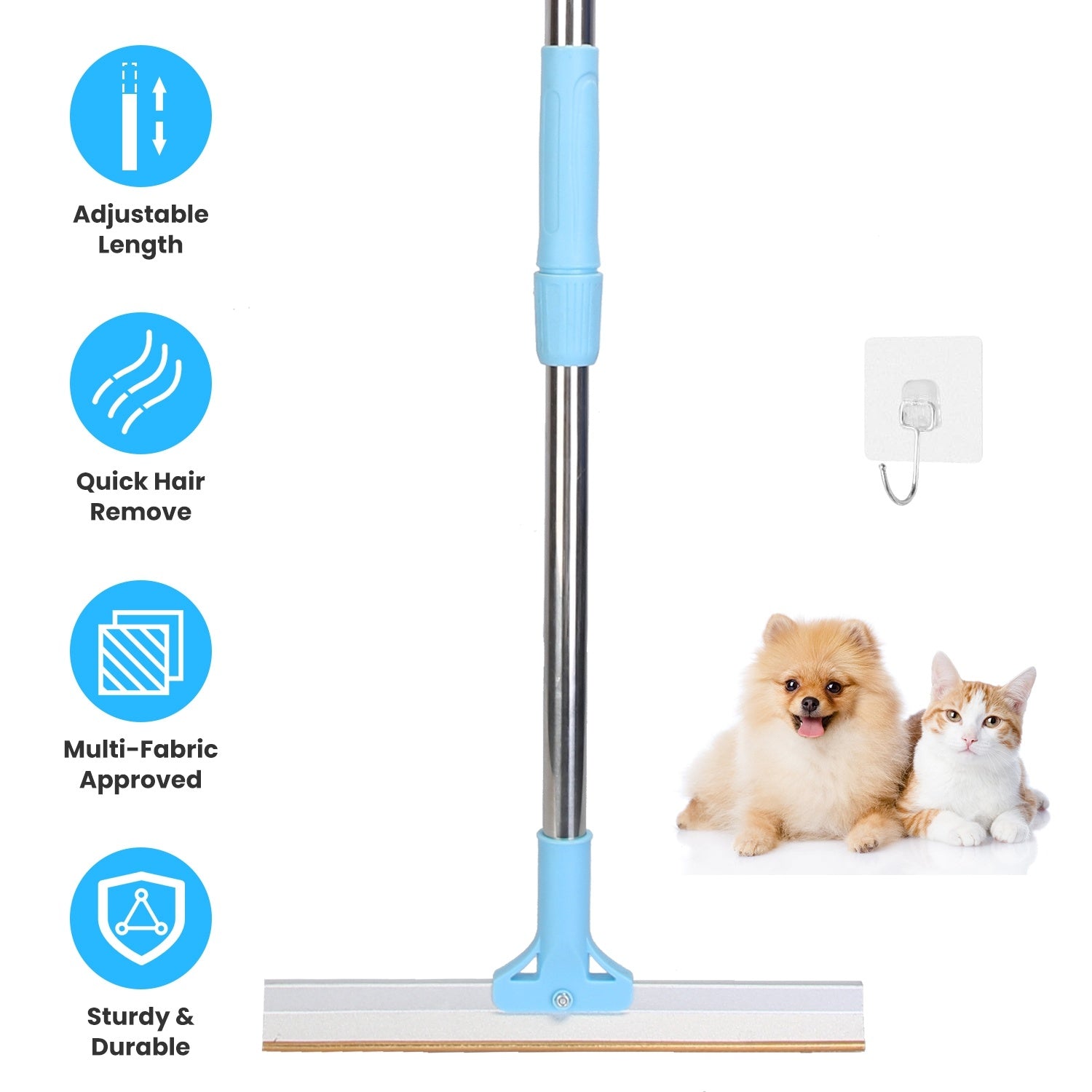 Pet Hair Removal Rake With 54.33in Adjustable Telescopic Rod Multi-Fabric Dog Cat Hair Scraper Lint Shaver For Carpet Rug Clothes Couch Doba