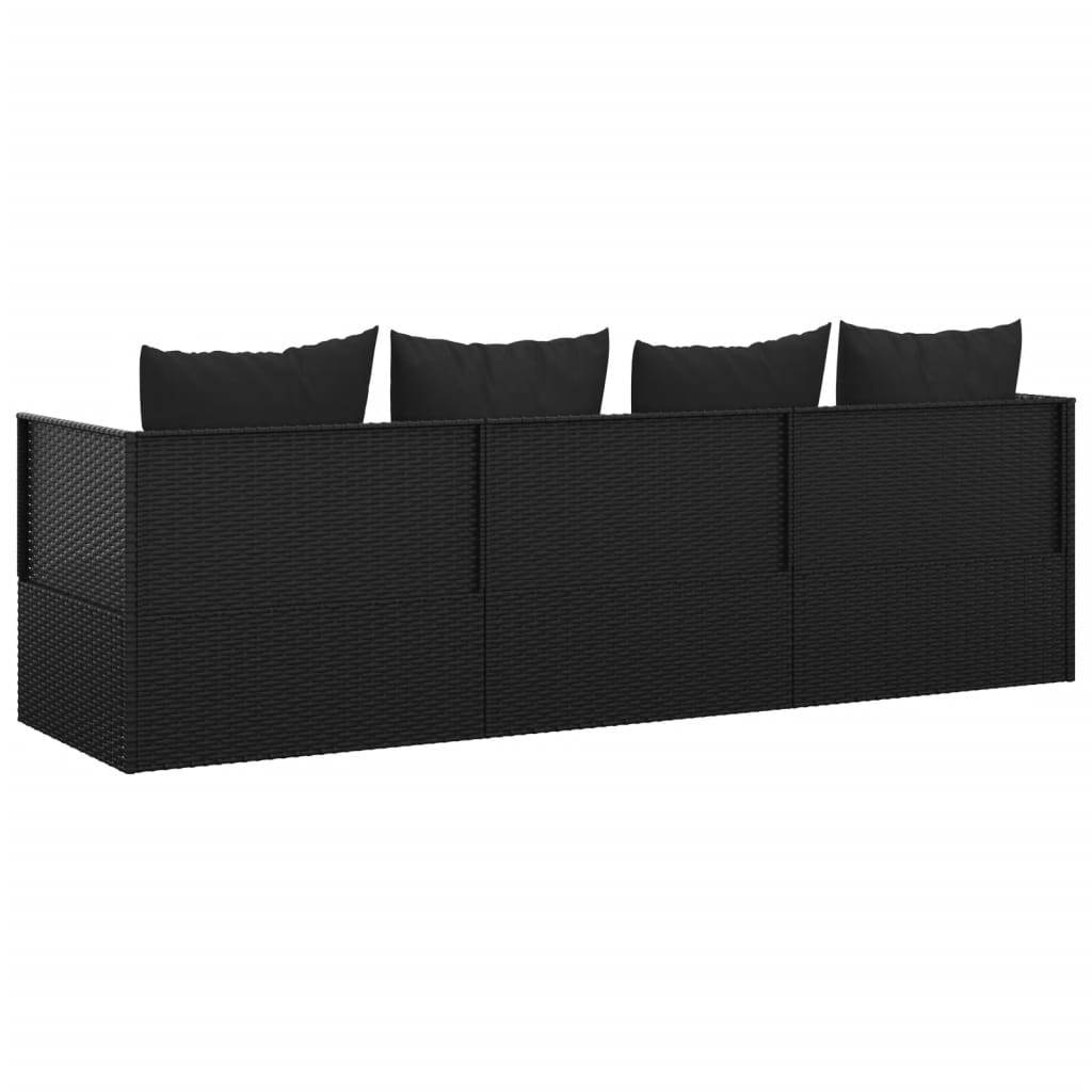 Patio Lounge Bed with Cushions Black Poly Rattan Doba