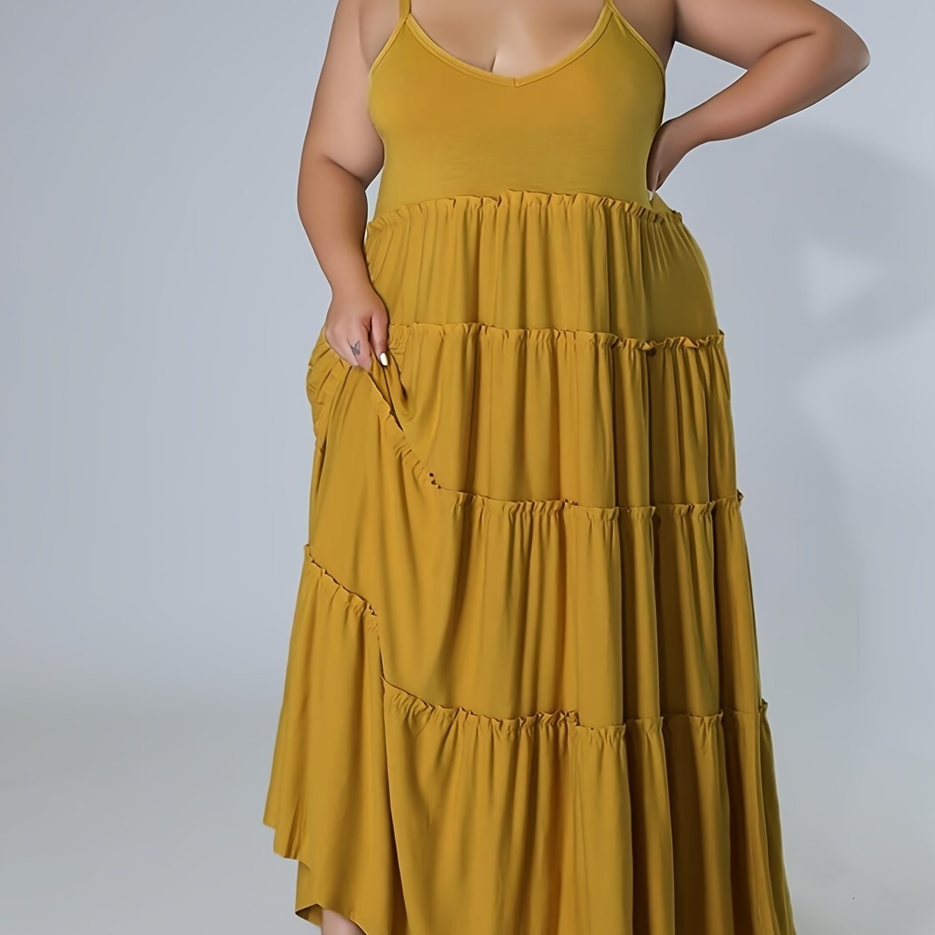 Plus Size Solid Layered Loose Fit Cami Maxi Dress; Women's Plus Sexy High Stretch Long Cami Dress Doba