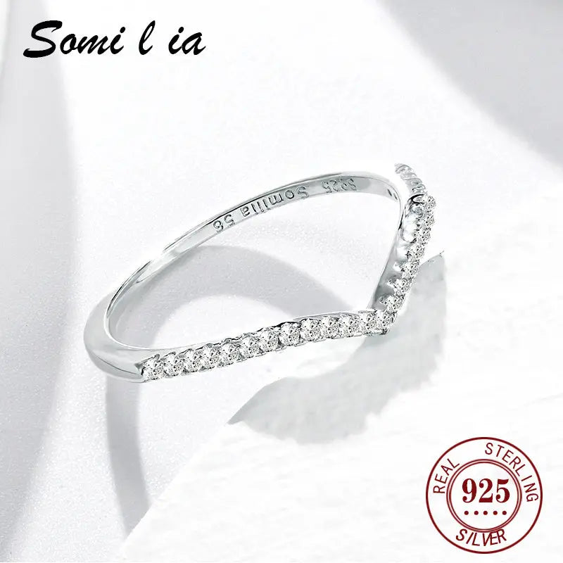 Somi l ia Romantic 925 Sterling Silver Water Drop Rings For Women Shiny 5A Clear Cubic Zirconia Simple Ring Wedding Fine Jewelry - Epic.Wish.Gifts