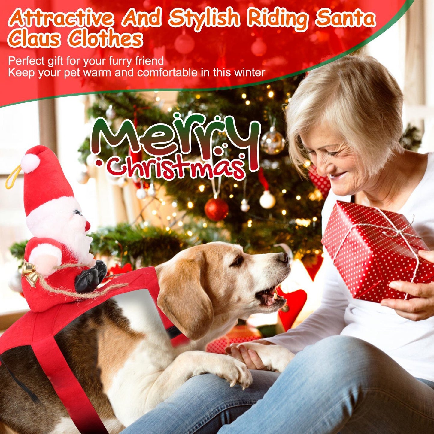 Pet Christmas Costumes Red Winter Coat for Dog Riding Santa Claus with Bell Clothes New Year Outfit Cosplay Costumes Party Dress Up For Cats Doba