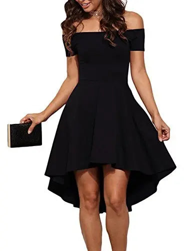 Womens Off The Shoulder Short Sleeve High Low Cocktail Skater Dress - Epic.Wish.Gifts