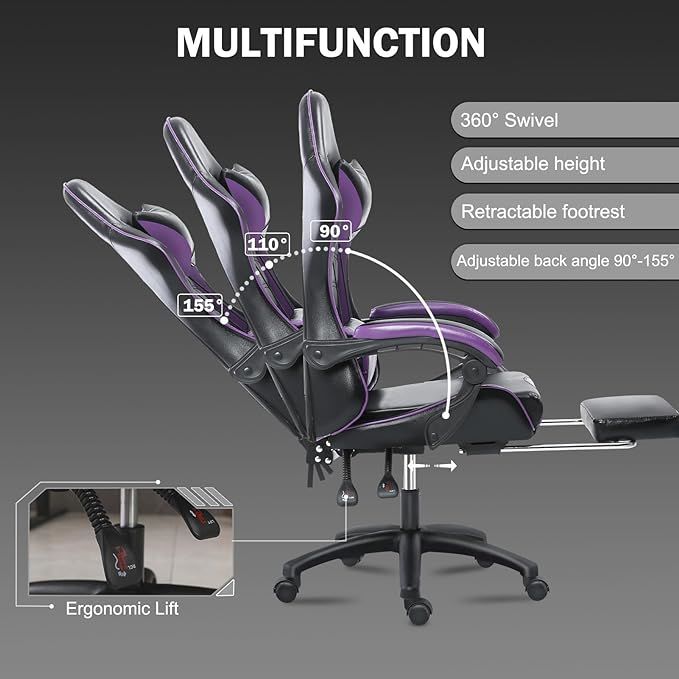 Ergonomic Gaming Chair for Adults, Comfortable Computer Chair for Heavy People, Adjustable Height Office Desk Chair with Wheels, Breathable Leather Video Game Chairs Doba