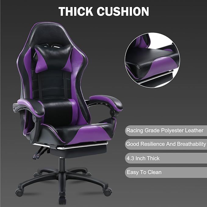 Ergonomic Gaming Chair for Adults, Comfortable Computer Chair for Heavy People, Adjustable Height Office Desk Chair with Wheels, Breathable Leather Video Game Chairs Doba