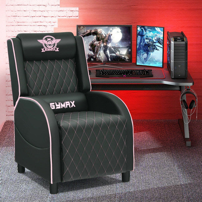 Massage Gaming Recliner Chair with Headrest and Adjustable Backrest for Home Theater Doba