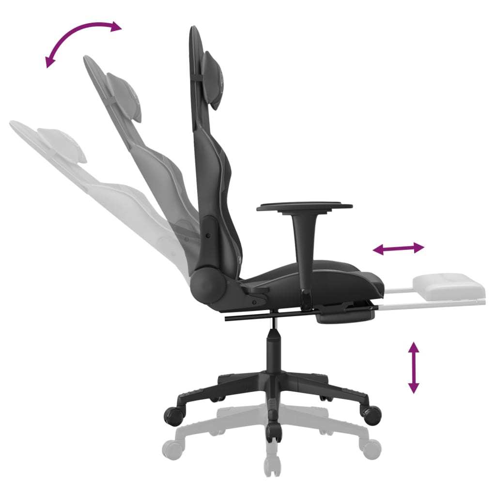 Gaming Chair with Footrest Black and Gray Faux Leather Doba