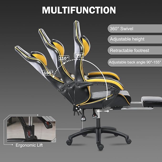 Ergonomic Gaming Chair for Adults, Comfortable Computer Chair for Heavy People, Adjustable Height Office Desk Chair with Wheels, Breathable Leather Video Game Chairs Doba