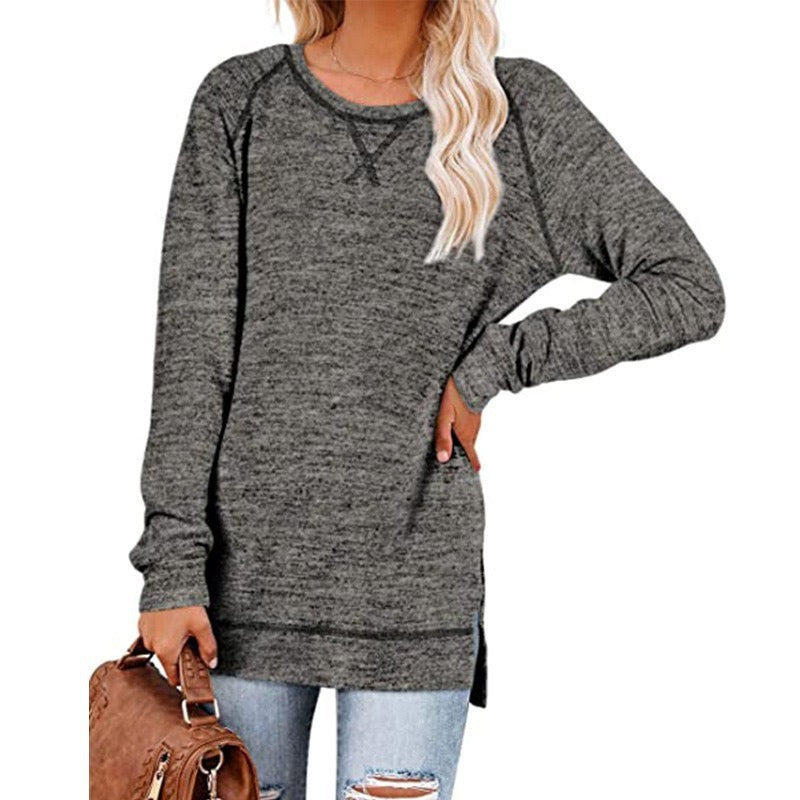 Women's Tops Neckline Crossing Loose Round Neck Long Sleeve Sweatshirt Blouse Doba